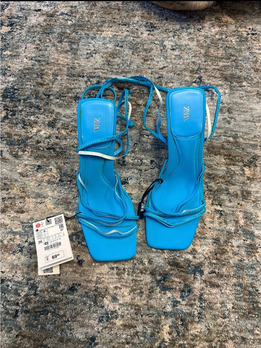 NWT Zara Bold Blue Wrap Strappy Square-Toe Heels Size 6